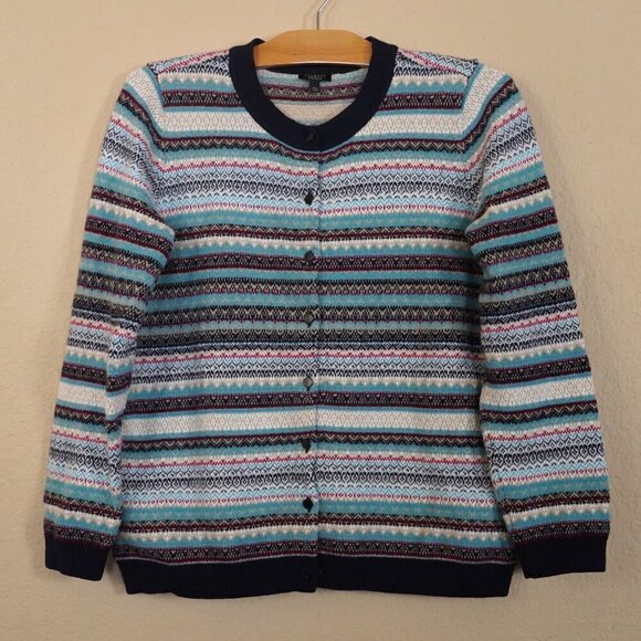 Talbots Nordic Faire Isle Sweater Cardigan 1X Petite Lambswool Colorful Crewneck - Picture 1 of 6
